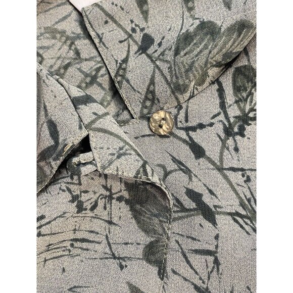 TanJay Casual button down Short Sleeve blouse size 12 P Olive Green VTG - Picture 8 of 9